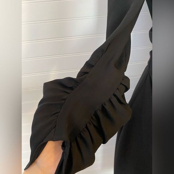 Kobi Halperin Silk Drew Jewel Neck Runch Black Long Sleeve Dress Size 4 - Picture 4 of 9